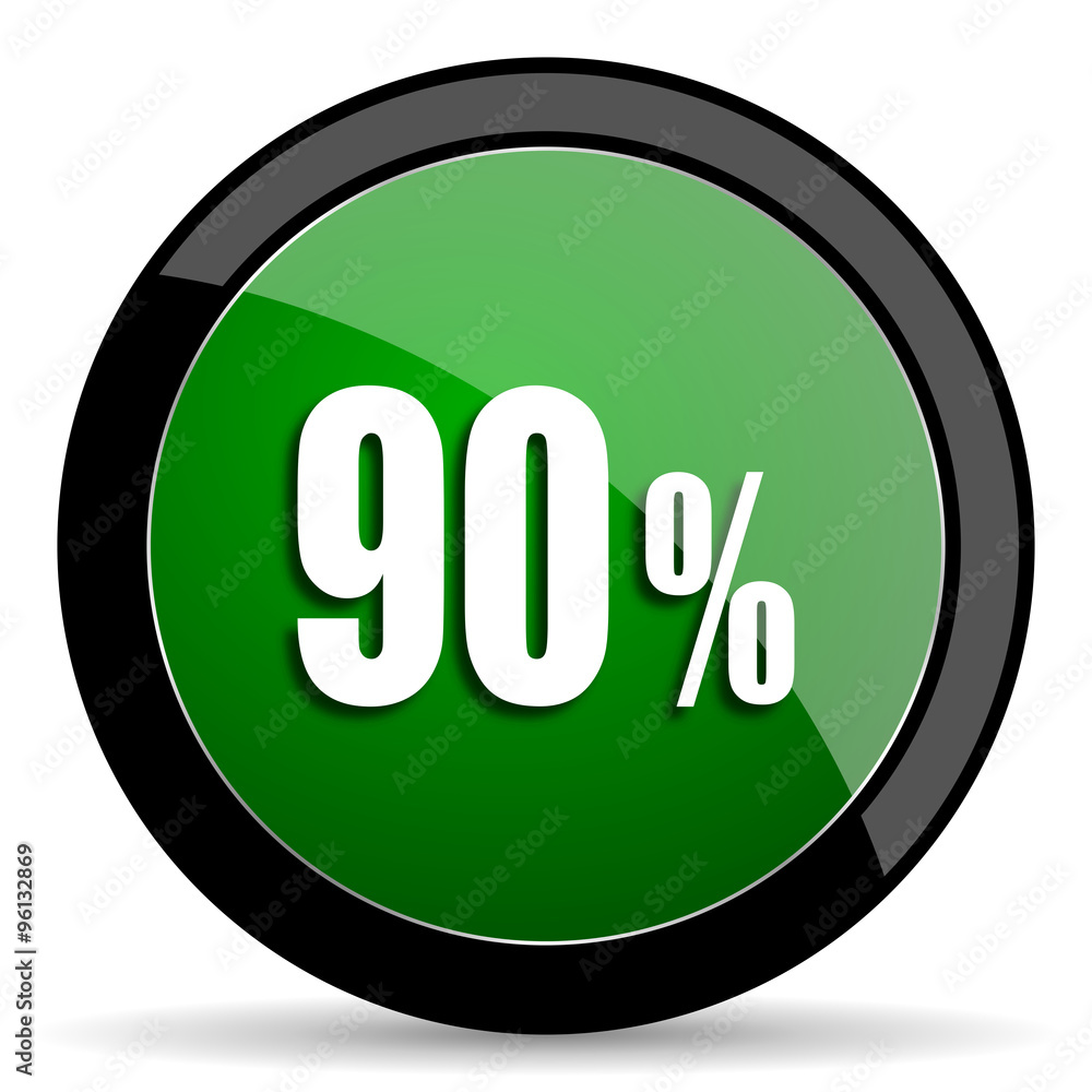90 percent green web glossy icon with shadow on white background 90 percent green web glossy icon with shadow on white background