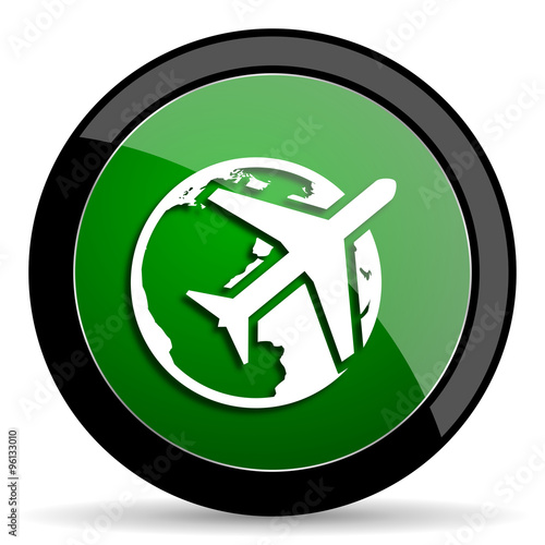 travel green web glossy icon with shadow on white background