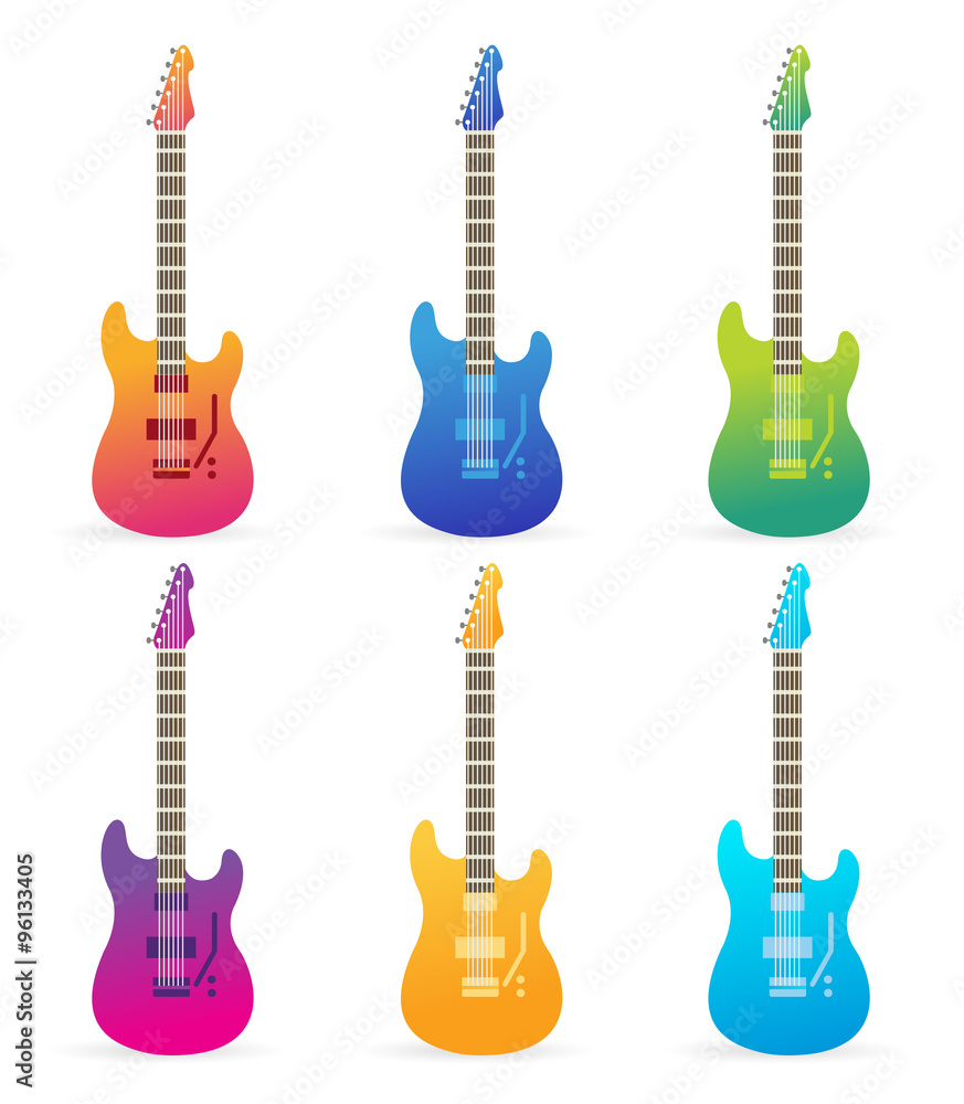 Naklejka premium Acoustic and electric guitars vector set