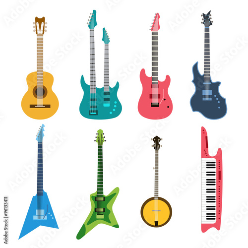 Acoustic and electric guitars vector set
