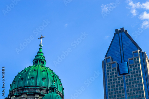 Mary Queen of the World Cathedral and 1000 de la Gauchetiere in Montreal, Quebec, Canada. photo
