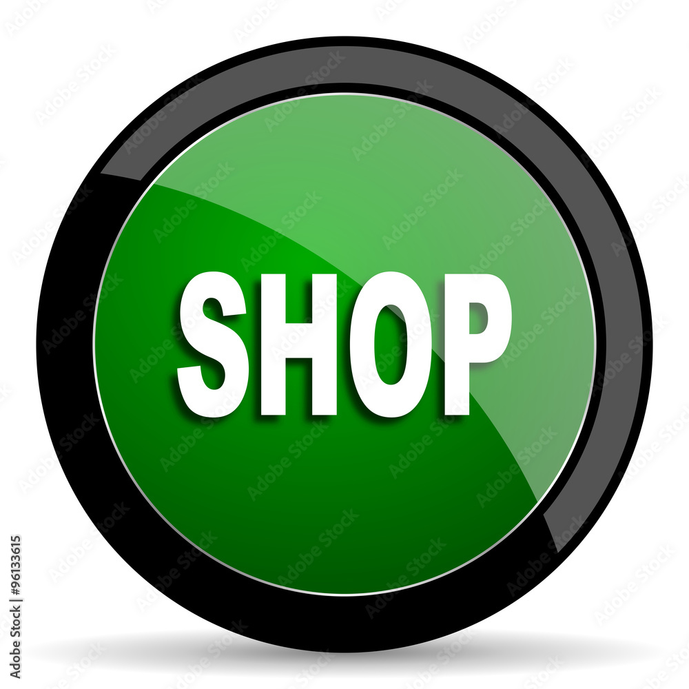shop green web glossy icon with shadow on white background shop green web glossy icon with shadow on white background