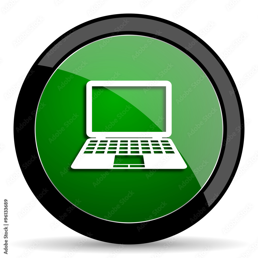 computer green web glossy icon with shadow on white background computer green web glossy icon with shadow on white background