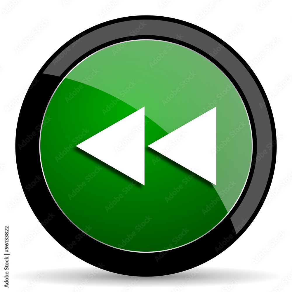 rewind green web glossy icon with shadow on white background rewind green web glossy icon with shadow on white background
