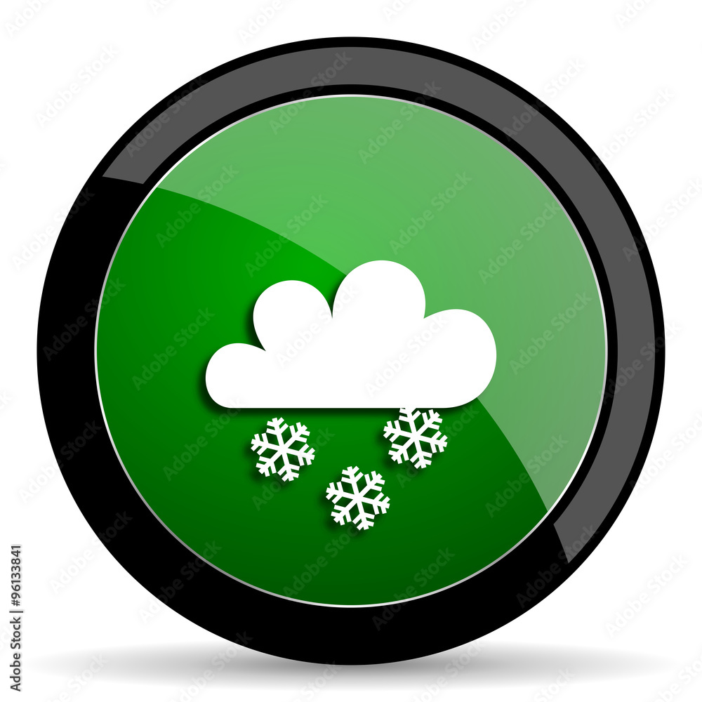 snowing green web glossy icon with shadow on white background