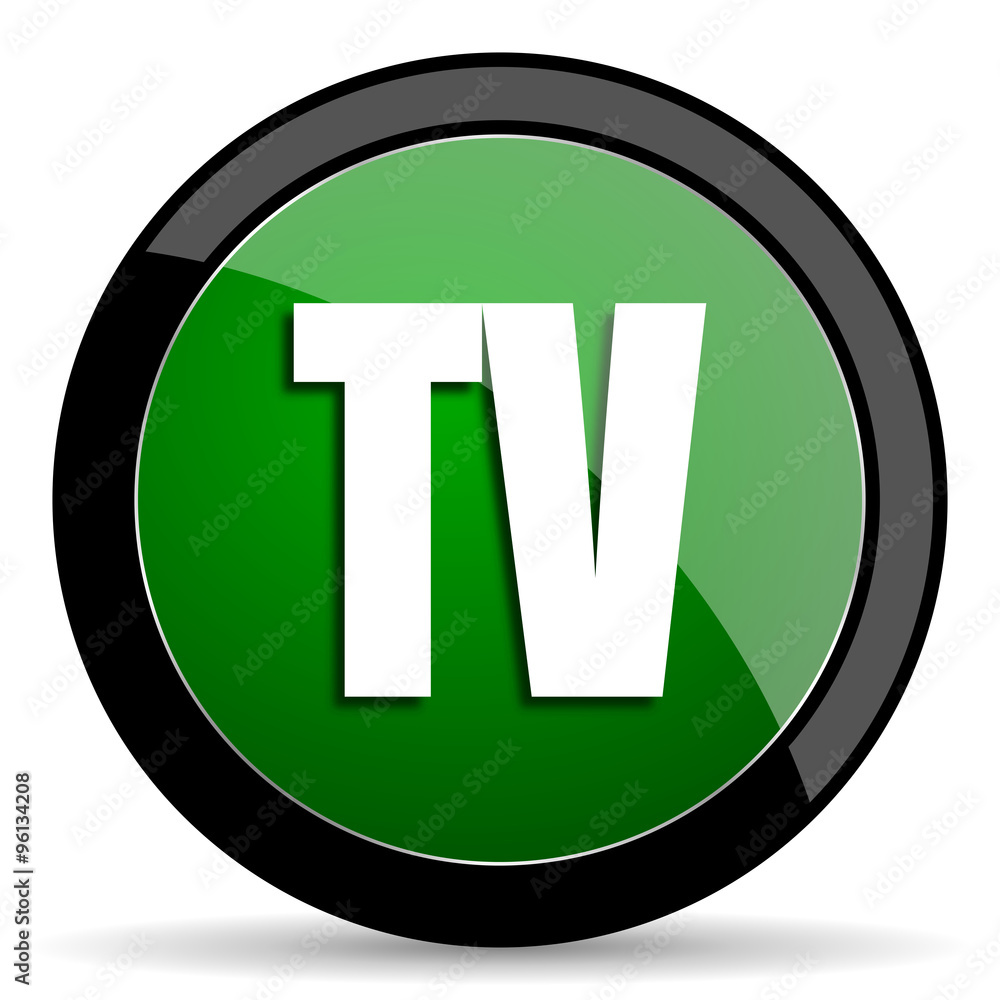 tv green web glossy icon with shadow on white background tv green web glossy icon with shadow on white background