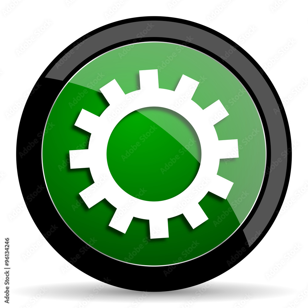 gear green web glossy icon with shadow on white background gear green web glossy icon with shadow on white background