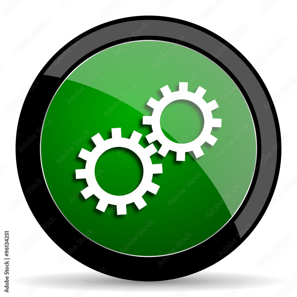 gear green web glossy icon with shadow on white background gear green web glossy icon with shadow on white background