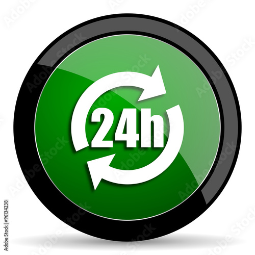 24h green web glossy icon with shadow on white background