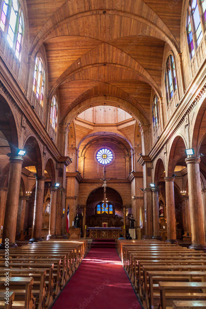 Interior of San Francisco church in Castro, Chiloe island, Chile