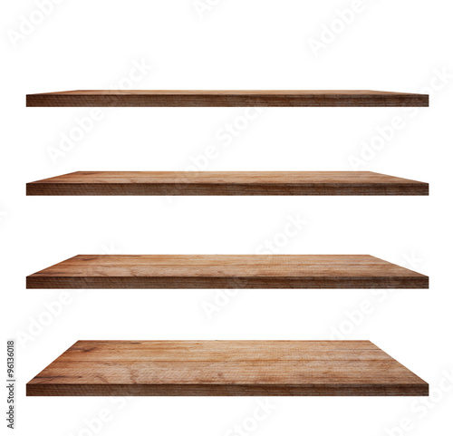 Vászonkép collection of wooden shelves on an isolated white background