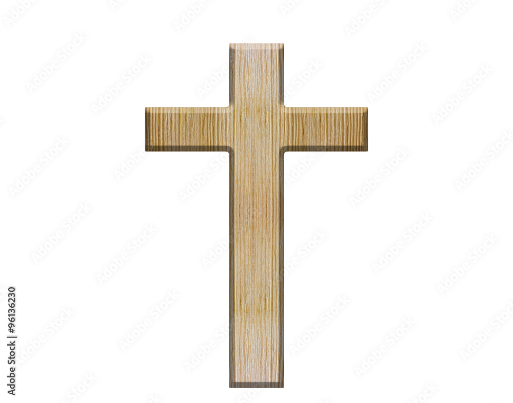 CLASSIC FONT or LETTER and colour design of cross or crucifix  symbol  in wood texture natural style