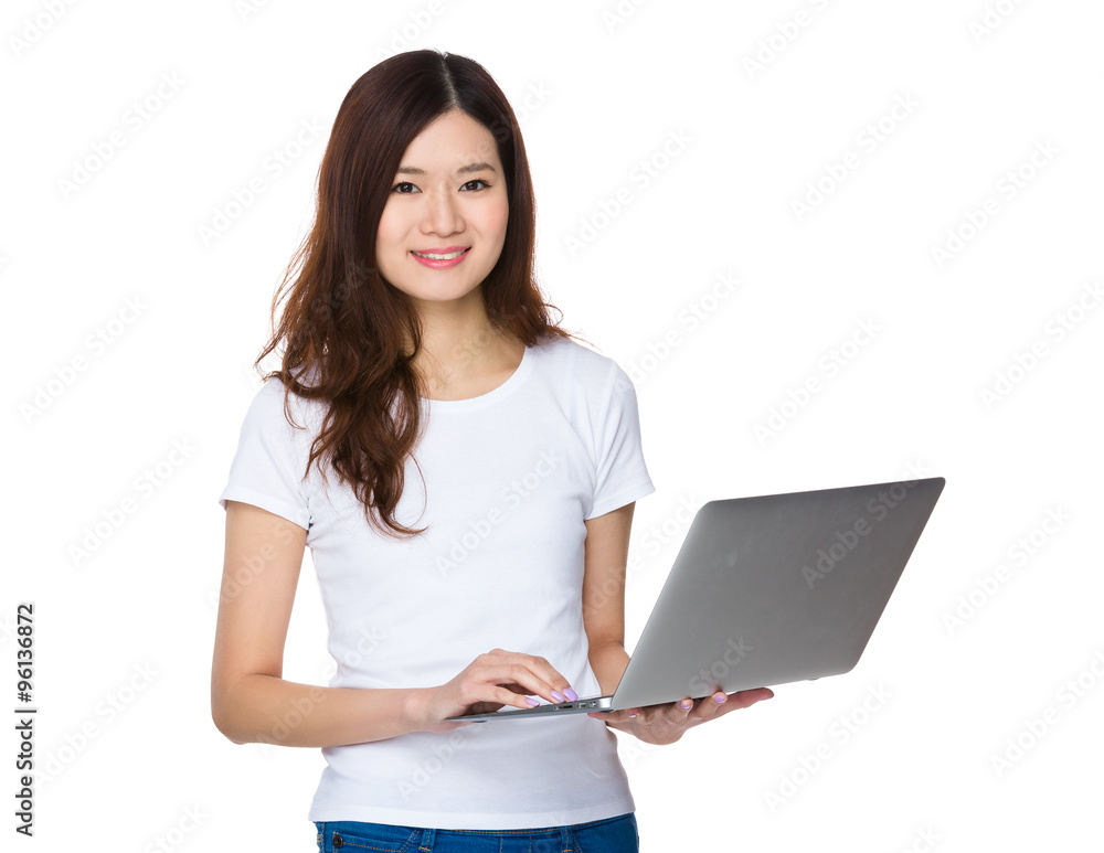 Woman use of the notebook computer