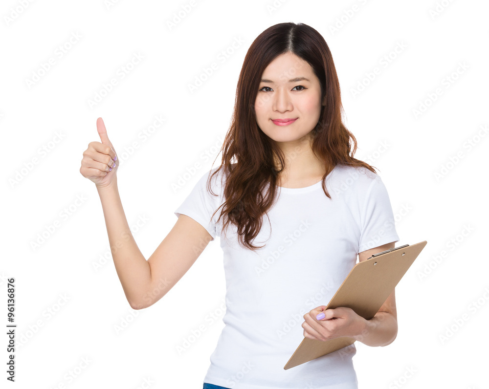 Young Woman hold with clipboard and thumb up Young Woman hold with clipboard and thumb up