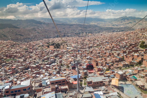 Aerial view of La Paz with Teleferico (Cable car), Bolivia