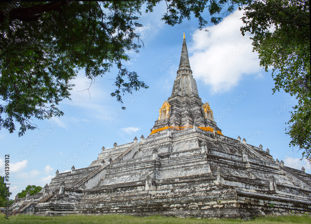 Fototapeta premium land scape of ancient and old pagoda in history temple of Ayuthaya Wat Phu Khao Thong temple world heritage sites of unesco central of thailand important destination of tourist