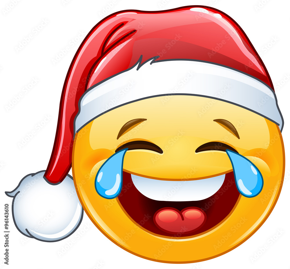 Tears of joy emoticon with Santa hat Tears of joy emoticon with Santa hat