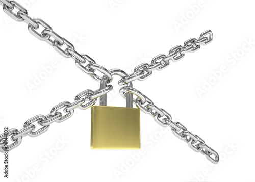 Padlock and chain isolated on white background