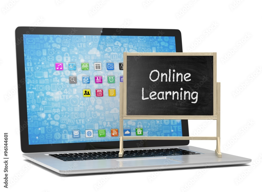 Laptop with chalkboard, online education concept Laptop with chalkboard, online education concept
