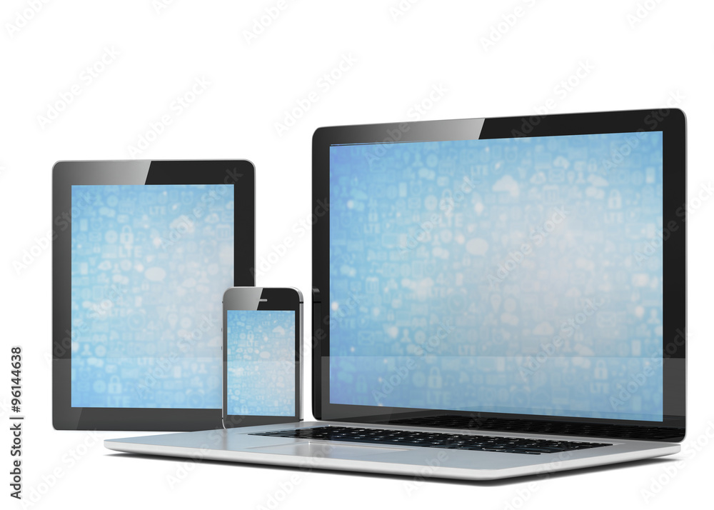 laptop, tablet, phone, on white laptop, tablet, phone, on white