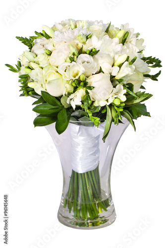 Bright flower wedding bouquet in glass vase © Andrew Mayovskyy