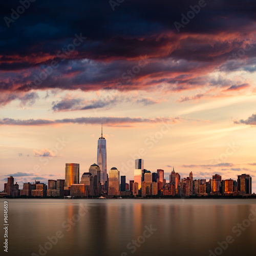 New York City cityscape during sunset