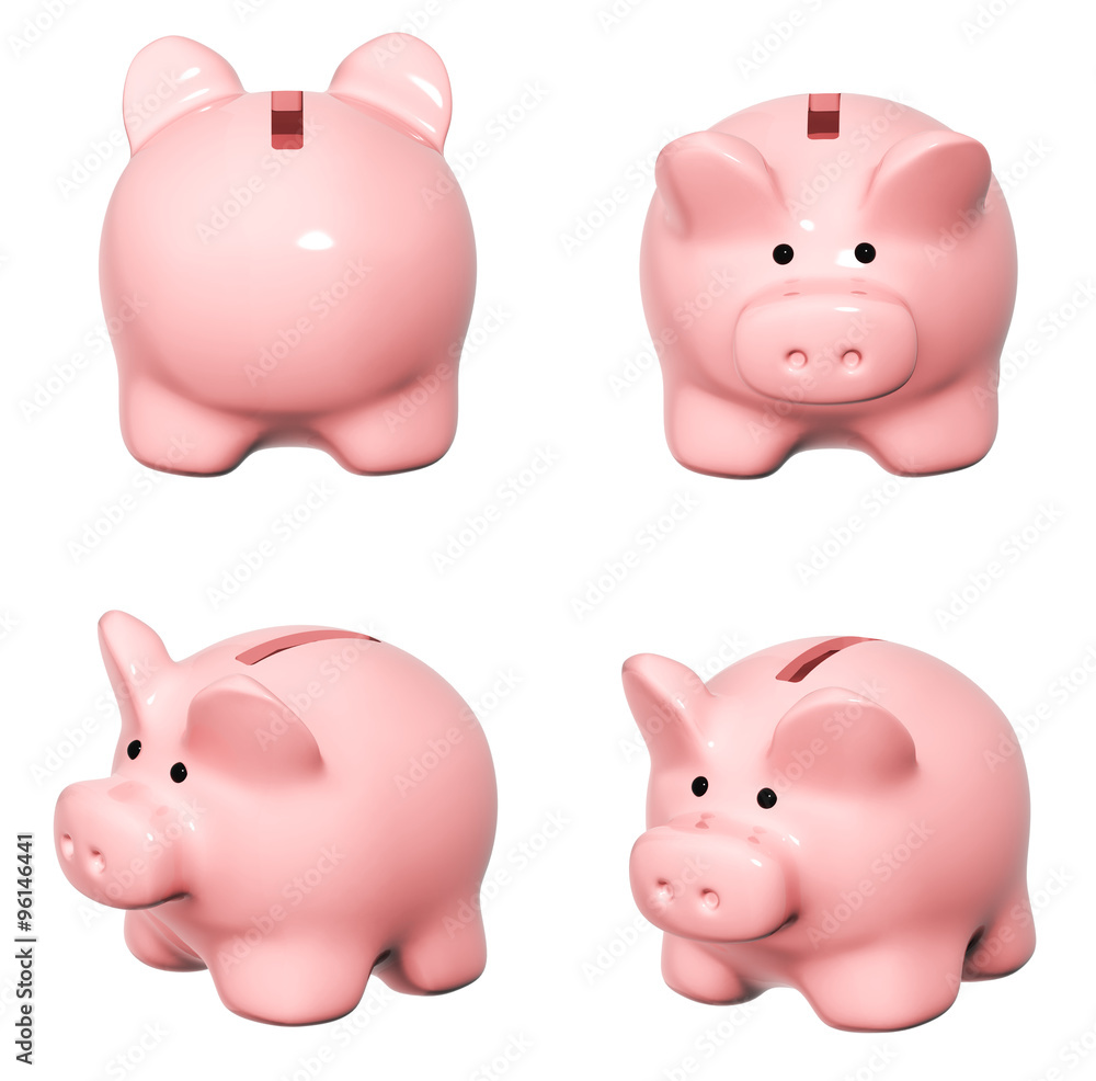 Set of piggy banks from different angles Set of piggy banks from different angles