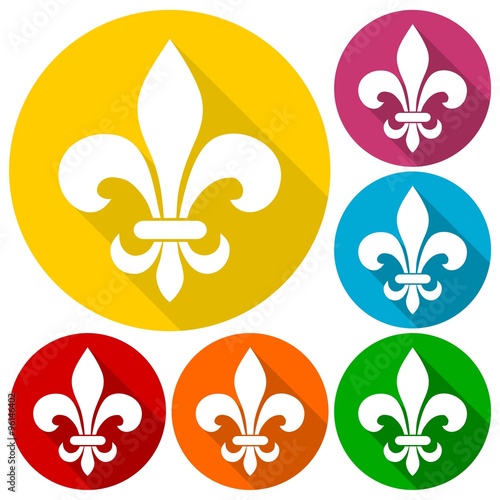 Fleur de lis icons set with long shadow