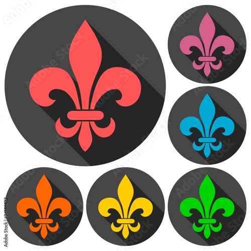 Fleur de lis icons set with long shadow