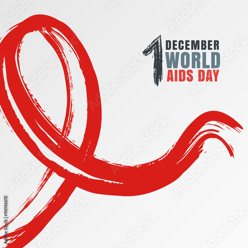 Vector watercolor hand drawn illustration of red ribbon aids sym