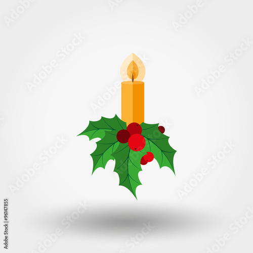 Christmas candle and holly berry.