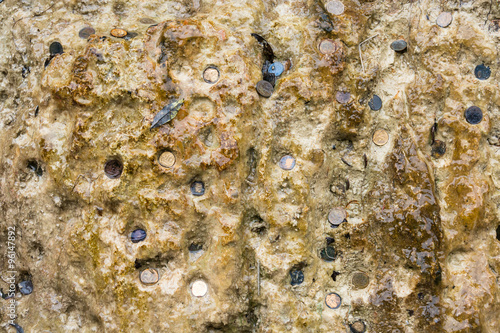 A fragment of Maiden tears waterfall with coins.