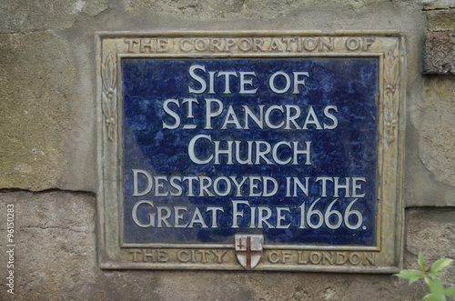 blue sign of site of saint pancras church, London