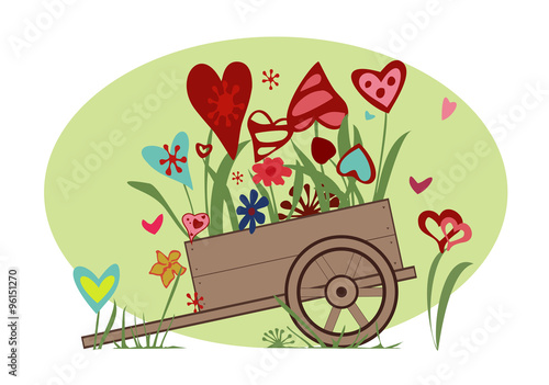 Floral arrangement from hearts in the cart
