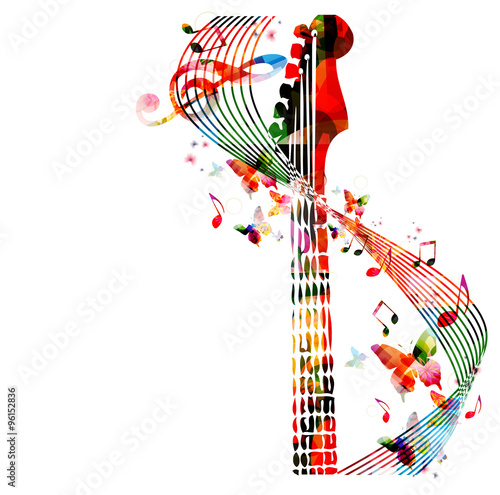 Colorful guitar fretboard with butterflies