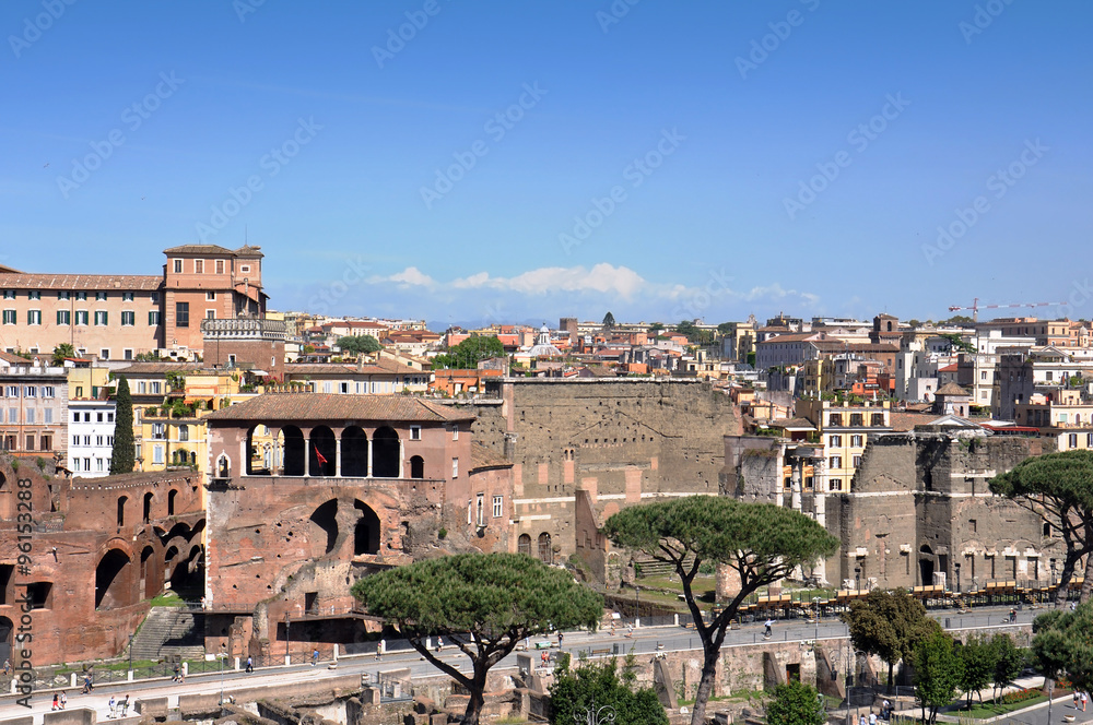 The part of old town and Roman ruins in Rome