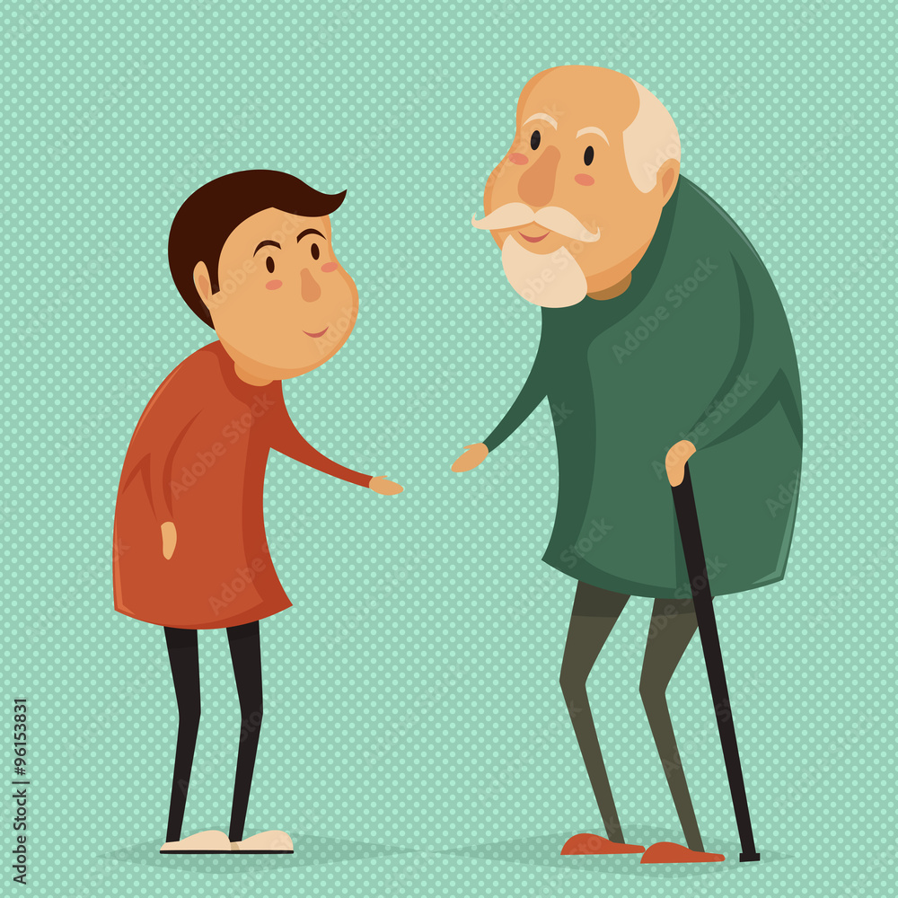 Grandfather and child. Happy grandparents day poster. Vector illustration in cartoon style Grandfather and child. Happy grandparents day poster. Vector illustration in cartoon style