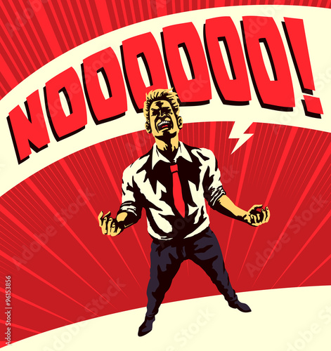 Epic Nooooo! comic book style disappointed man shouting the word no vector illustration, failure, frustration, bitter defeat, desperation, denial, negative emotions