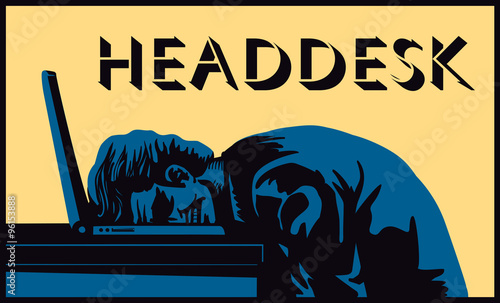 Head desk! Stressed businessman banging head against desk in frustration vector illustration, burnout