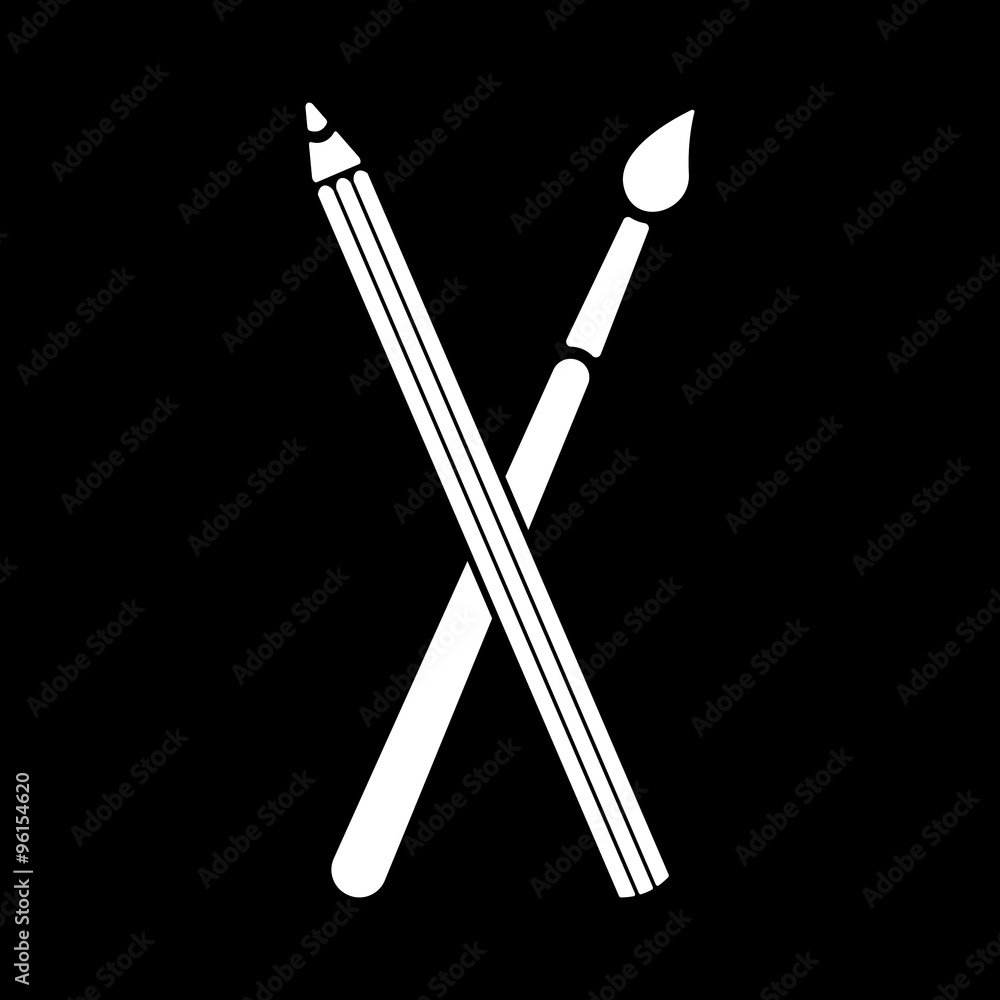 The crossing pencil with a brush icon. Painting and drawing symbol. Flat The crossing pencil with a brush icon. Painting and drawing symbol. Flat