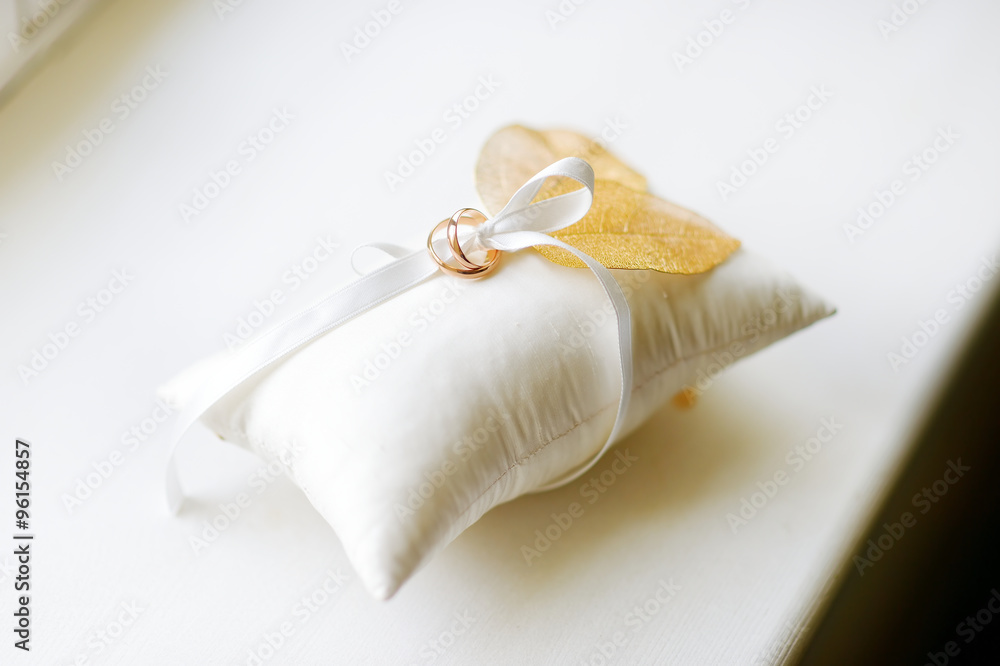 Two wedding rings on a pillow Two wedding rings on a pillow