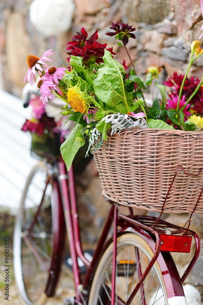 Vintage bicycle decorated with flowers