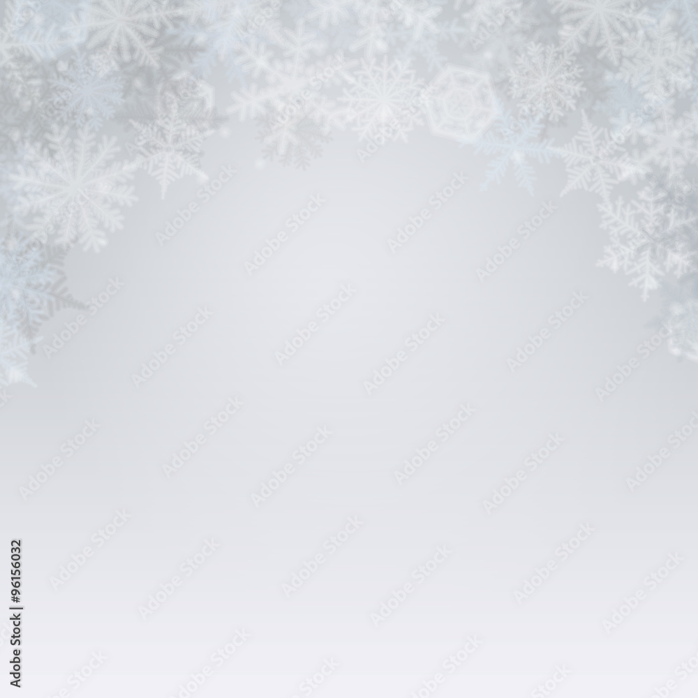 Abstract light winter background with snowflakes.