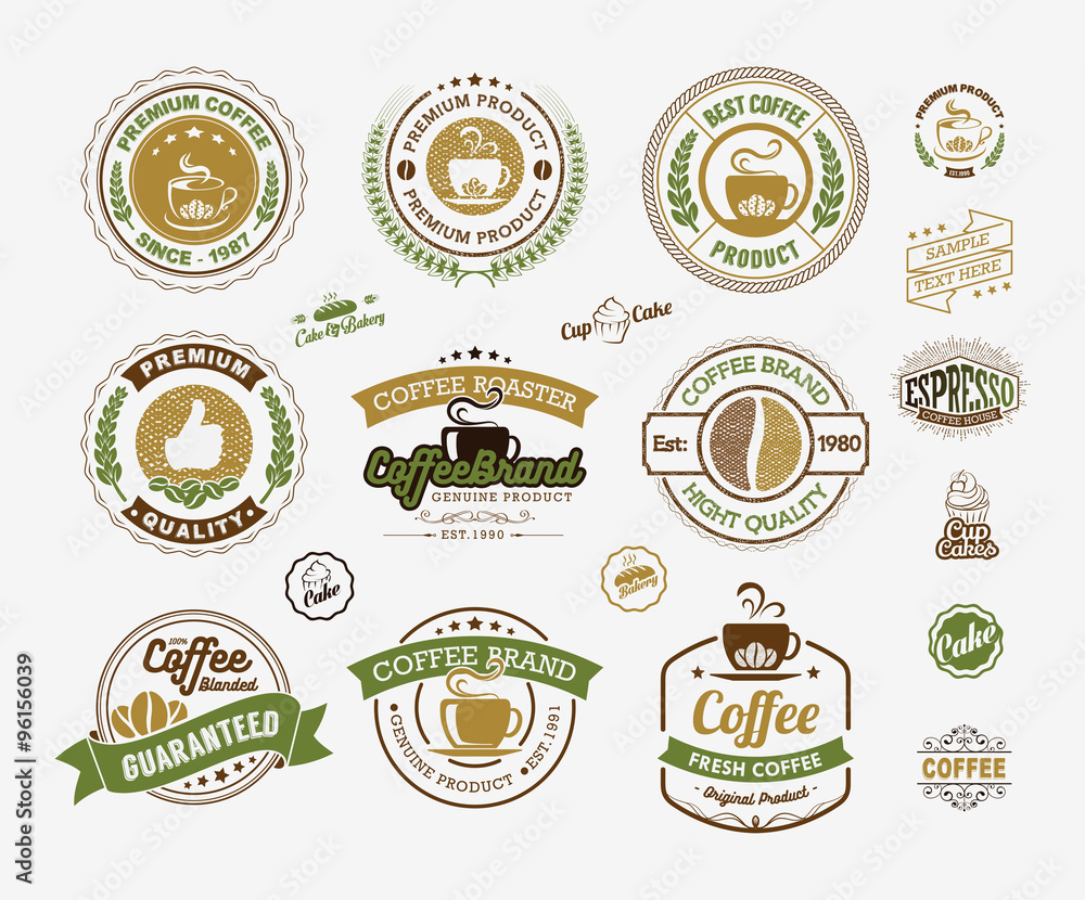Set of Vintage Retro Coffee Labels and Badges Natural Series, Vintage ...