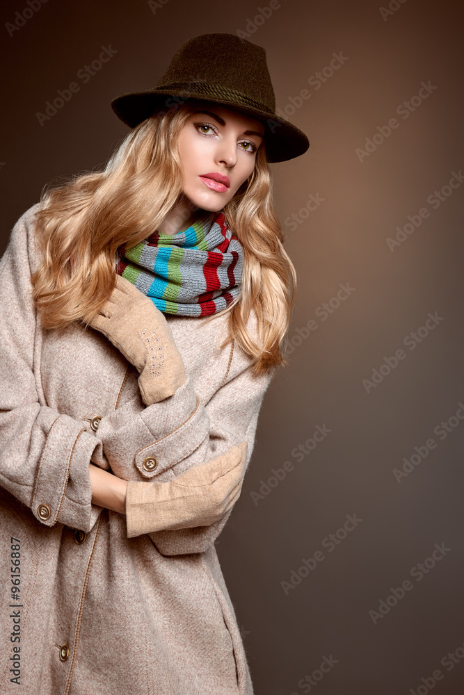 Fashion beauty woman in stylish coat hat, autumn Fashion beauty woman in stylish coat hat, autumn