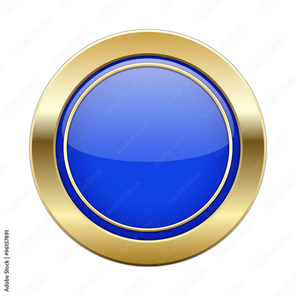 Blue button in golden frame Blue button in golden frame