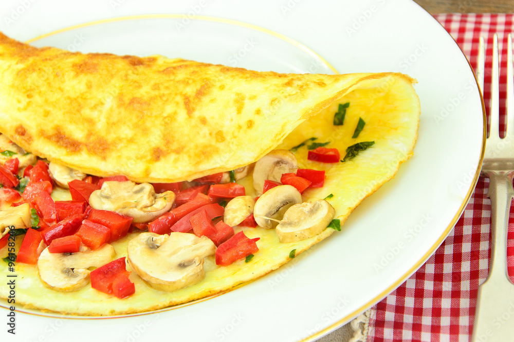 Healthy and Diet Food: Scrambled Eggs with Mushrooms and Vegetab Healthy and Diet Food: Scrambled Eggs with Mushrooms and Vegetab