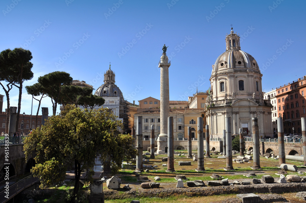 The part of old town and Roman ruins in Rome