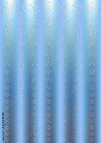 Blue wavy background curtain covered with falling white snowflakes  