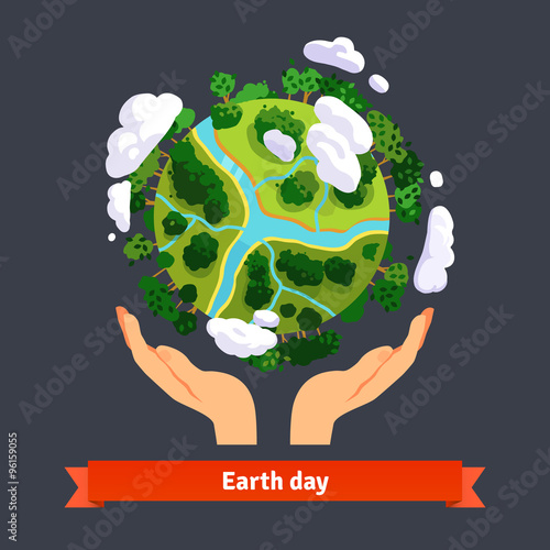 Earth day concept. Human hands holding globe
